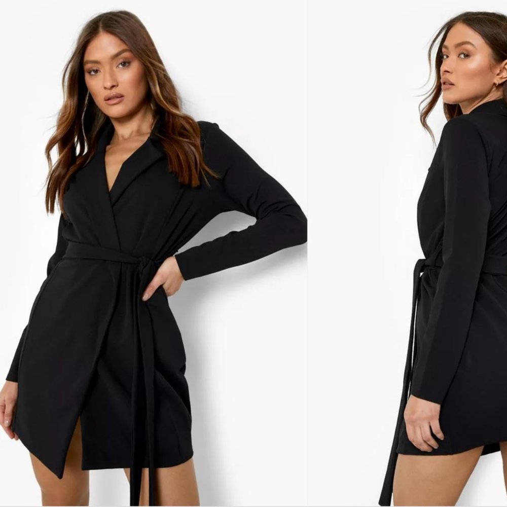 Boohoo Wrap Belted Blazer Dress
